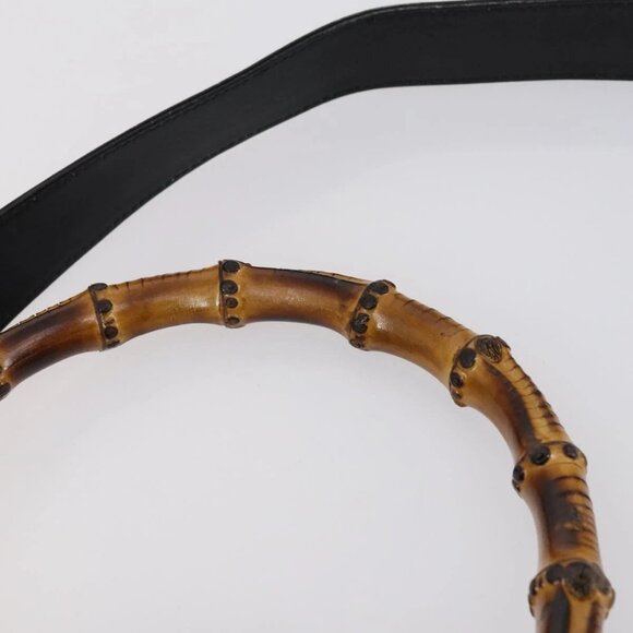 GUCCI Bamboo Shoulder Bag Leather 2way Black Gold - Picture 9 of 16